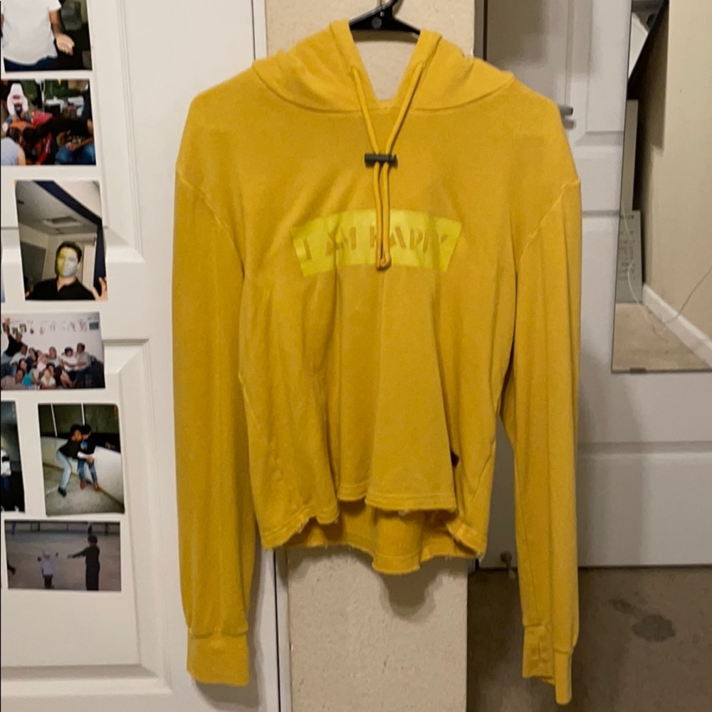 cropped “I am happy” hoodie